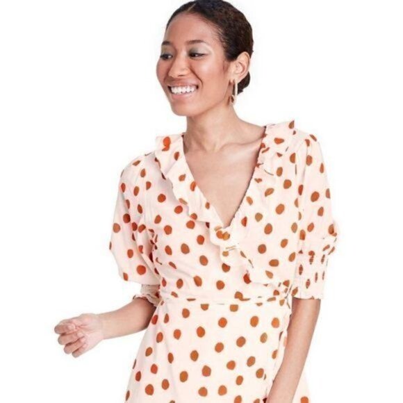 Rixo womens Polka Dot Puff Sleeve Ruffle Wrap Dress size XS - Picture 13 of 13